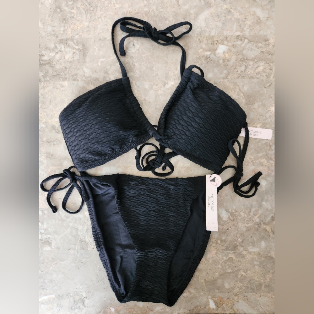S M L XL XXL VS Swim Multiway Halter Bikini Top Side Tie Cheeky Bikini Set Black